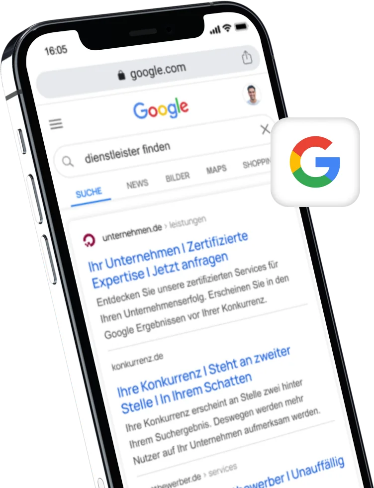 Google-Suchergebnis mit Anzeige auf dem Smartphone